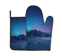 HHGFASD Aurora Borealis on the Snowy Plains Pattern Kitchen cottura set due pezzi di guanti resistenti al calore di fascia alta e cuscinetti isolanti cottura set