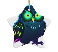 HHGFASD Ciondolo a forma di stella in ceramica con gufo al neon, decorazione natalizia e creativa, facile da appendere