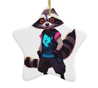 HHGFASD Ciondolo natalizio a forma di procione al neon, in ceramica, decorazione creativa e festiva, facile da appendere