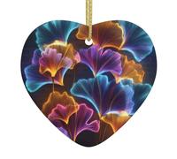 HHGFASD Ciondolo natalizio in ceramica con motivo a foglie di ginkgo al neon, con fune metallica dorata per appendere facilmente la decorazione