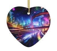 HHGFASD Ciondolo natalizio in ceramica con motivo "Strade del futuro" con corda metallica dorata per appendere facilmente la decorazione