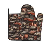 HHGFASD Dark Wind Motor City Pattern Cucina cottura due pezzi set di guanti resistenti al calore di fascia alta e cuscinetti isolanti cottura set