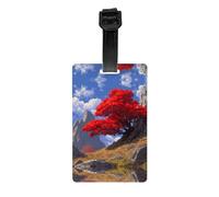 HHGFASD Etichetta per bagagli in acero rosso e montagne autunnali Tipo identificativo per bagagli adatto sia per uomini che per donne, stampato con etichette multifunzionali e carine