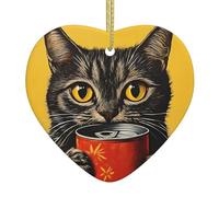 HHGFASD Gattino che mangia cibo in scatola Modello Natale Ceramica Amore Ciondolo con corda metallica oro per appendere facile decorazione