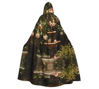 HHGFASD Halloween adulto mantello con cappuccio Fontana da giardino con rose Modello comodo e morbido con tesa larga adatto per feste di ballo e raduni