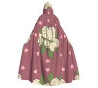 HHGFASD Mantello con cappuccio per adulti con motivo rosa bianca dell'amore, comodo e morbido con tesa larga adatto per feste e raduni di ballo