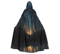 HHGFASD Mantello con cappuccio per Halloween per adulti, motivo lucciole nella foresta, comodo e morbido con tesa larga adatto per feste e raduni