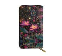 HHGFASD Portafoglio lungo in pelle con motivo ninfee sotto fuochi d'artificio comodo e leggero chiusura con cerniera per riporre monete e carte di credito.