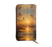 HHGFASD Portafoglio lungo in pelle con motivo uccelli migratori prima del tramonto, comodo e leggero, chiusura con cerniera per riporre monete e carte di credito.