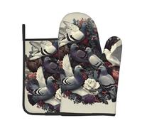 HHGFASD The Dove in the Wreath Pattern Kitchen cottura due pezzi set di guanti resistenti al calore di fascia alta e cuscinetti isolanti cottura set
