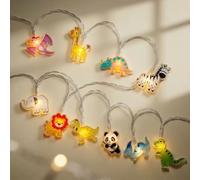 HHMTAKA Stringa di luci per bambini, 1,5 m, con 10 LED bianco caldo del mondo degli animali su cavo trasparente, per camera da letto dei bambini, interni, per tutte le feste di Natale, caminetto