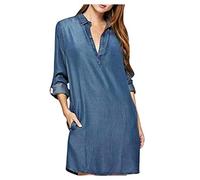 HHMY Abito in jeans da donna, a maniche lunghe, oversize, abito estivo con scollo a V, sexy, lunghezza al ginocchio, estivo, in jeans, vintage, elegante, per il tempo libero, camicetta, Azzurro, M