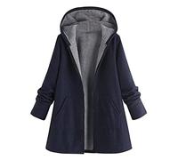 HHMY Giacca Sherpa da Donna - Cappotto Invernale Sherpa Imbottito con Cerniera, Manica Lunga, Mantello Invernale Caldo, Casual, Sweatshirt, Giacca con Cappuccio, M - 3XL, Blu marino, XXL