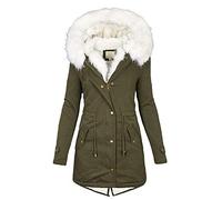 HHMY - Parka con fodera in pelliccia sintetica da donna - Cappotto caldo e foderato con cappuccio, camouflage, outwear, giacca, trench con pelliccia sintetica, mantello spesso, maniche lunghe, felpa
