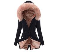 HHMY Parka invernale da donna foderata, calda fodera in orsacchiotto, cappotto trapuntato, lungo con cappuccio, cappotto spesso foderato in pelliccia, tinta unita, con chiusura lampo, S - 3XL