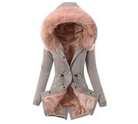 HHMY Parka invernale da donna imbottita, calda fodera in orsacchiotto, giacca trapuntata, cappotto lungo, cappotto imbottito in pelliccia, giacca invernale con cappuccio, tinta unita, con chiusura