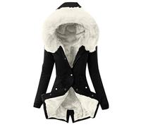 HHMY Parka invernale da donna imbottita, calda fodera in orsacchiotto, giacca trapuntata, cappotto lungo, cappotto imbottito in pelliccia, giacca invernale con cappuccio, tinta unita, con chiusura