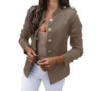 HHMY Sweatblazer - Giacca da donna elegante, con bottoni, stile militare, casual, con colletto alto, per il tempo libero, per lavoro, ufficio, giacche slim fit, blazer, taglia M - 3XL, Zz-kaki, XXXL