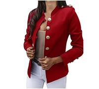 HHMY Sweatblazer - Giacca da donna elegante, con bottoni, stile militare, casual, con colletto alto, per il tempo libero, per lavoro, ufficio, giacche slim fit, blazer, taglia M - 3XL, Colore: rosso