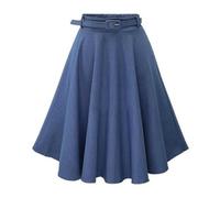 HHNNL Gonna di Jeans Women's Vintage High Welf Welf A-Line Gonne Midi Svasata con Cinture Pieghettate di Gonna in Denim-Blu-Taglia Unica