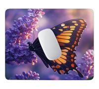 HHQGOUYG Tappetino per Mouse Piccolo Lavanda e farfalle 29 x 24 cm q-911 | Base Gomma Morbida Antiscivolo, Tessuto Poliestere, Asciugatura Veloce, per Scrivanie Legno e Vetro, Viaggi Lavorativi