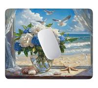 HHQGOUYG Tappetino per Mouse Piccolo Ortensie e gabbiano 36 x 30 cm q-895 | Base Gomma Morbida Antiscivolo, Tessuto Poliestere, Asciugatura Veloce, per Scrivanie Legno e Vetro, Viaggi Lavorativi