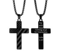HHRLCH Collana con bandiera americana da uomo in argento sterling 925, pendente con scritta hip hop con versetto ispiratore della Bibbia, collana con croce con bandiera americana da uomo Collana del 4