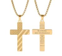 HHRLCH Collana con bandiera americana da uomo in argento sterling 925, pendente con scritta hip hop con versetto ispiratore della Bibbia, collana con croce con bandiera americana da uomo Collana del 4
