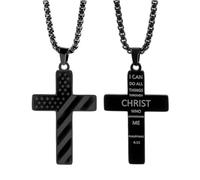 HHRLCH Collana con bandiera americana da uomo in argento sterling 925, pendente con scritta hip hop con versetto ispiratore della Bibbia, collana con croce con bandiera americana da uomo Collana del 4