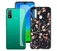 HHUAN Custodia + Vetro Temperato per Huawei P Smart 2020 (6.21") 9H Durezza HD Pellicola Protettiva, Nero Cover Ultra Morbida Silicone TPU Bumper Case - cartamo