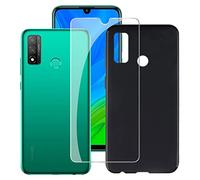 HHUAN Custodia + Vetro Temperato per Huawei P Smart 2020 (6.21") 9H Durezza HD Pellicola Protettiva, Nero Cover Ultra Morbida Silicone TPU Bumper Case - Nero