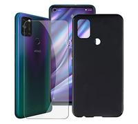 HHUAN Custodia + Vetro Temperato per Wiko View 5 Plus (6.55") 9H Durezza HD Pellicola Protettiva, Nero Cover Ultra Morbida Silicone TPU Bumper Case - Black