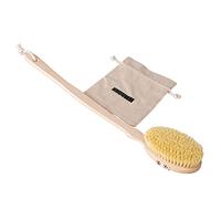 HHUUMM Spazzola da massaggio con manico, L8,5 x H4 x L13/L48 cm, setole Tampico medio dure, con cinturino da polso in cotone, manico staccabile 41 cm, spazzola asciutta
