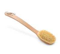 HHUUMM, Spazzola lunga doppia curva con manico n. 6P, setole morbide, realizzata a mano in legno di faggio, con cinturino in cotone, spazzola a secco, Dry Brush, fibra Tampico 11/45/66 cm
