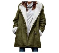 HHWY Giacca da donna lunga con cappuccio, giacca invernale calda foderata in pile Fuzzy, per il tempo libero, con tasche, giacca leggera per attività all'aperto, per la montagna, taglia grande, verde