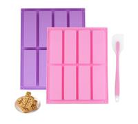 HHXUUAN Stampi in Silicone per Barrette di Cereali, 2 Pezzi Rettangolari 8 Cavità Stampi Silicone Dolci mit Spatola per Burro Muffin Brownie Pane di Mais Cheesecake