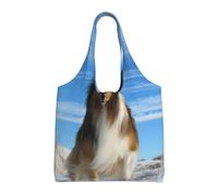 hhxvcv Borsa grande in tela con stampa rosa dorata, borse per la spesa e la spesa riutilizzabili per viaggi, spiaggia, vita quotidiana, Cane Shetland carino, Taglia unica