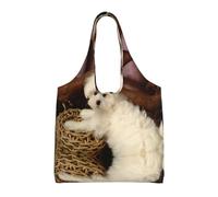 hhxvcv Borsa larga in tela con stampa di un gatto divertente e spaziale, borsa riutilizzabile per la spesa e la spesa, per viaggi, spiaggia, vita quotidiana, Barboncino francese, Taglia unica