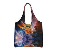 hhxvcv Borsa larga in tela con stampa di un gatto divertente e spaziale, borsa riutilizzabile per la spesa e la spesa, per viaggi, spiaggia, vita quotidiana, Gatto divertente in Spacess, Taglia unica