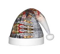 hhxvcv Cappello di Babbo Natale per bambini - Cappello di Natale con pittura a olio Parigi Street Scene Torre Eiffel Stampa Design, Caldo Copricapo per Natale e Capodanno