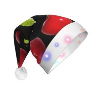 hhxvcv Cappello di Natale unisex con stampa di ciliegie e LED, ideale per le festività, cappello di Babbo Natale, perfetto da indossare tutti i giorni