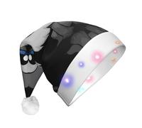 hhxvcv Cappello natalizio unisex con adorabile stampa schnauzer LED, cappello di Babbo Natale in peluche, perfetto da indossare tutti i giorni