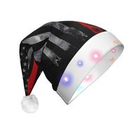 hhxvcv Cappello natalizio unisex con ascia da pompiere con bandiera rossa con stampa a LED, cappello di Babbo Natale in peluche, perfetto da indossare tutti i giorni