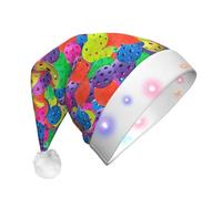 hhxvcv Cappello natalizio unisex con palline da pickleball, con stampa a LED, cappello di Babbo Natale in peluche, perfetto da indossare tutti i giorni
