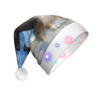 hhxvcv Cappello natalizio unisex con simpatico cane Shetland con stampa LED, cappello di Babbo Natale in peluche, perfetto da indossare tutti i giorni