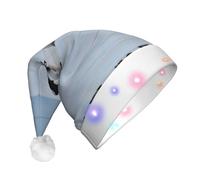 hhxvcv Cappello natalizio unisex con stampa a LED con cinque pinguini, cappello di Babbo Natale in peluche, perfetto da indossare tutti i giorni