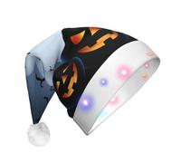 hhxvcv Cappello natalizio unisex con stampa a LED, per Halloween, con zucche, cappello di Babbo Natale in peluche, perfetto da indossare tutti i giorni