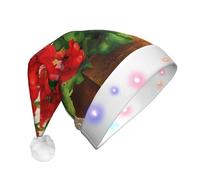 hhxvcv Cappello natalizio unisex con stampa di gerani rossi e LED, ideale per le festività, cappello di Babbo Natale, perfetto da indossare tutti i giorni