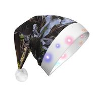 hhxvcv Cappello natalizio unisex con stampa LED con orsi neri e piccoli orsi neri, copricapo per le vacanze, cappello di Babbo Natale, perfetto da indossare tutti i giorni