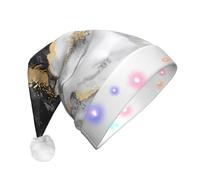 hhxvcv Cappello natalizio unisex, con stampa marmorizzata e LED, colore nero, bianco, oro, cappello di Babbo Natale, perfetto da indossare tutti i giorni